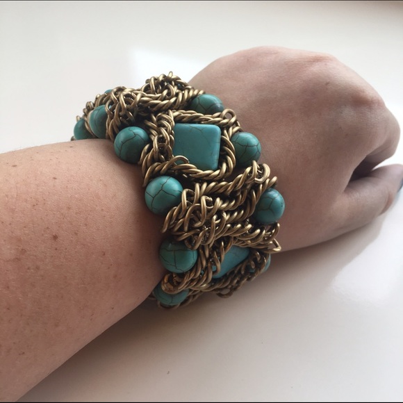 Chunky faux turquoise & bronze bracelet