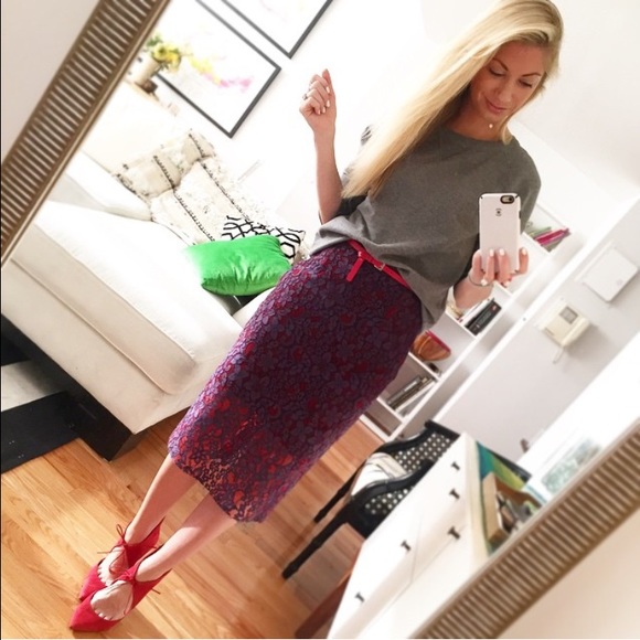 Purple and Red lace overlay pencil skirt