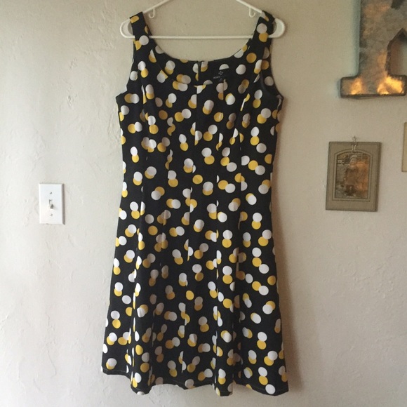 Vintage Dresses & Skirts - Yellow & Black Polka Dot Dress!