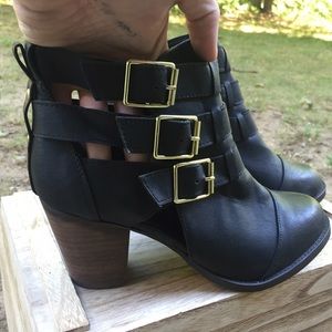 Strappy Black Booties with Gold Buckles