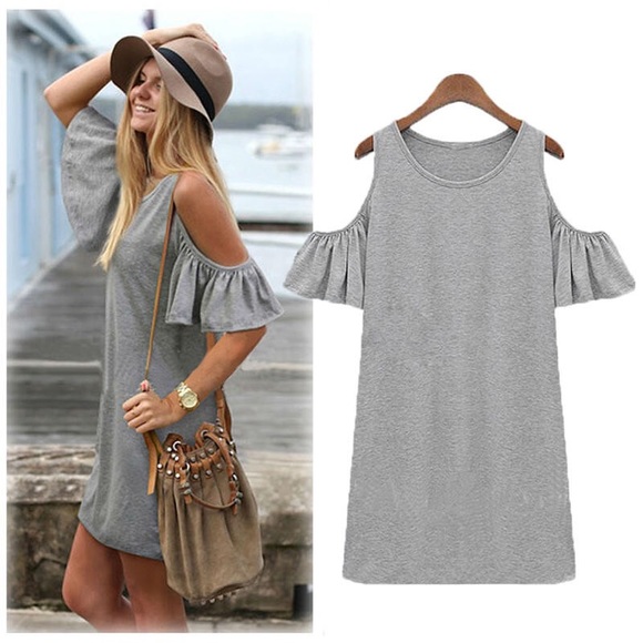 Grey Butterfly Sleeve Shift Dress