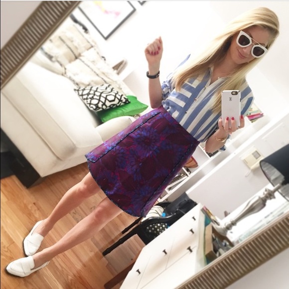 Purple and Blue floral jacquard a line skirt