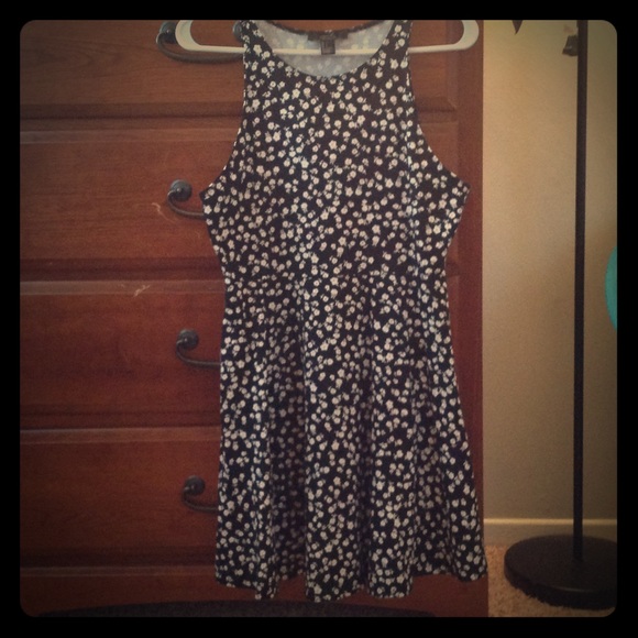 Black and white floral skater dress