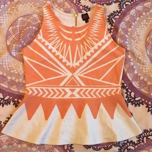 Bebe Aztec/Tribal Peplum Cut Out Tank