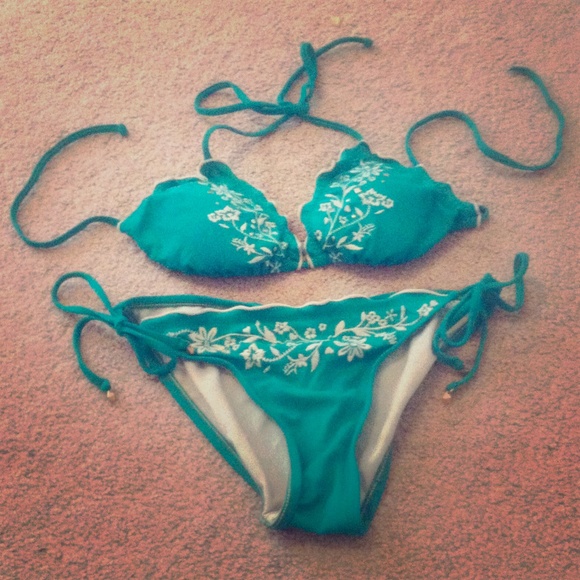 Sea foam green tie bikini with jewel