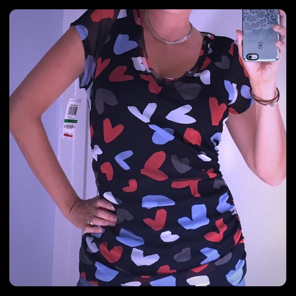 INC Multi Colored Heart Blouse