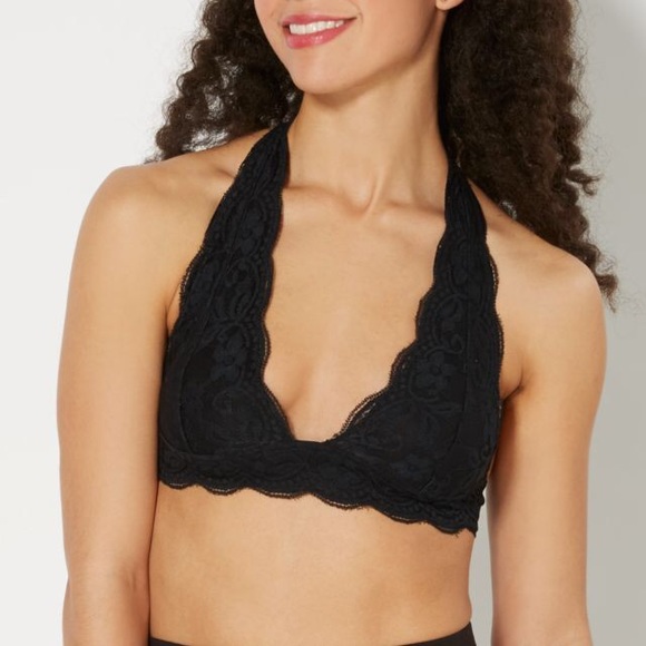 Black Floral Lace Halter Bralette