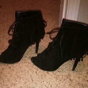 Black Fringe Heels