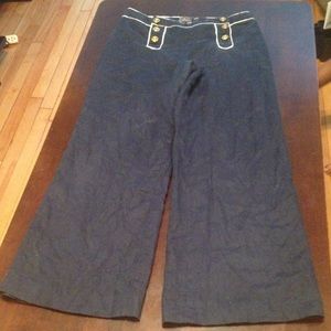 High Waisted Navy Blue Sailor Linen Pants