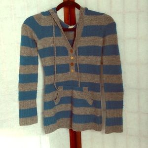 Love Rocks Gray and blue V-neck hooded sweater! Size S.