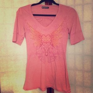 Self Esteem Pink graphic angel wings tee. Juniors size L.