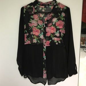 Sheer Black Floral Button-Down