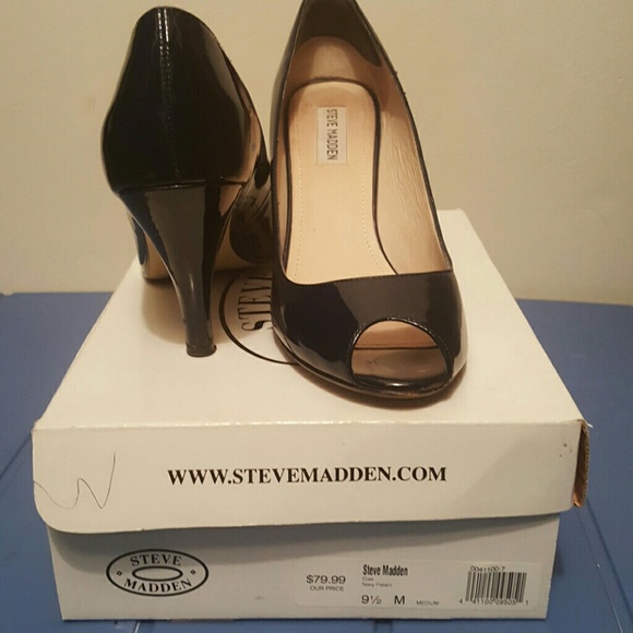 Black patent peep toe heels