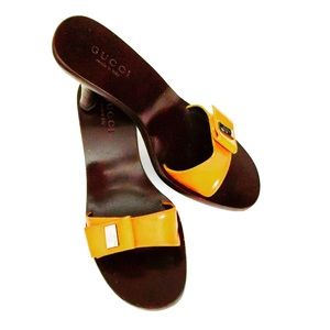  AUTH *RARE GUCCI YELLOW MULE SANDALS W/ HEEL*