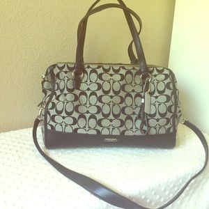 Coach black and white signature triple zip satchel