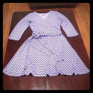 Cute Fitted Navy Blue and White Patterned Dress