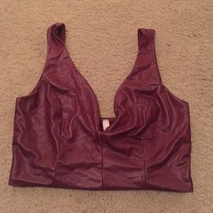 Maroon leather crop top
