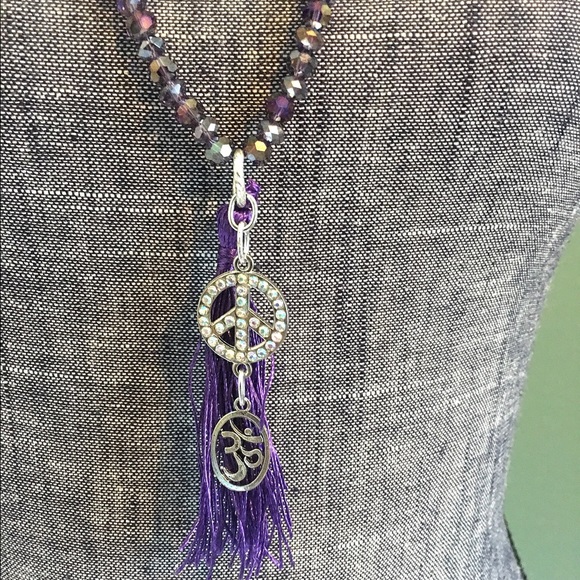 Bohemian Beaded Peace Sign Tassel Om Necklace Boho - Picture 2 of 4