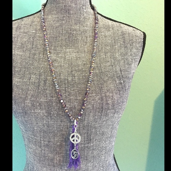 Bohemian Beaded Peace Sign Tassel Om Necklace Boho - Picture 3 of 4
