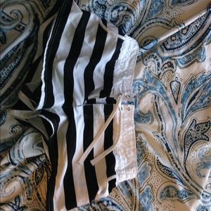 Black and white striped swim shorts