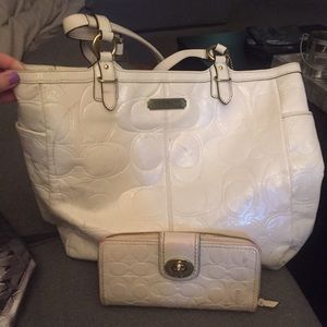 White coach patent leather bag and wallet