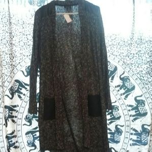 Long black cardigan with lether detail