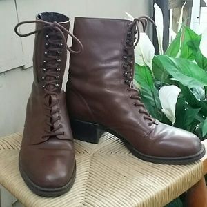 Nine West Brown Leather Lace Up Boots