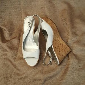 White Patent leather wedges