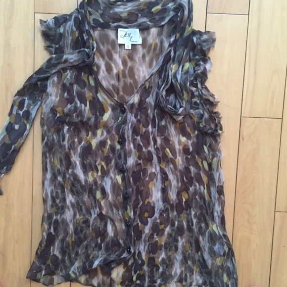 Milly Sz0 silk leopard print blouse w/bow