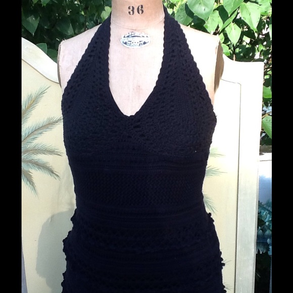 VTG MODA INTERNATIONAL CROCHETED HALTER MAXI DRESS - Picture 2 of 4