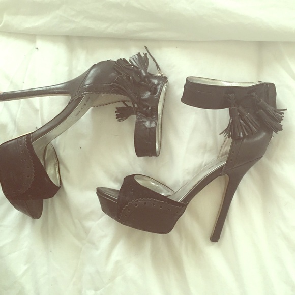 Bebe sexy black ankle strap sandal heels shoes 8