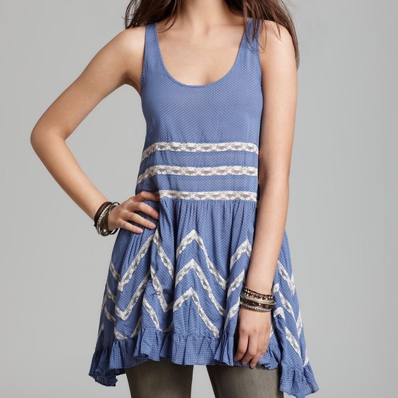 Free People Dresses & Skirts - Free People denim combo trapeze voile slip dress