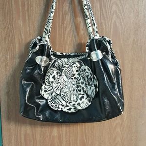 Black Purse with Patterned Flower