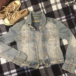 Hydraulic distressed Jean denim jacket