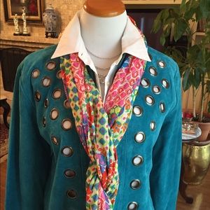 Turquoise suede jacket zippered size large
