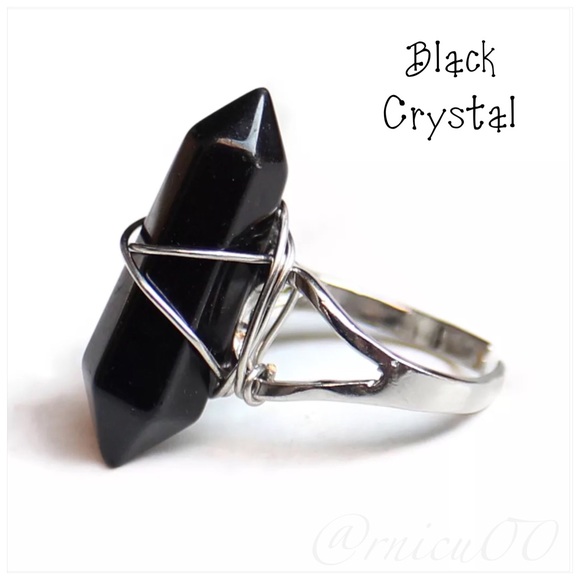 Boutique Jewelry - Genuine Black Crystal Handmade Adjustable Ring!