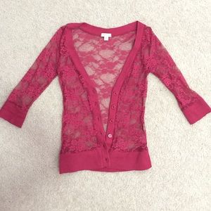 Red lace cardigan