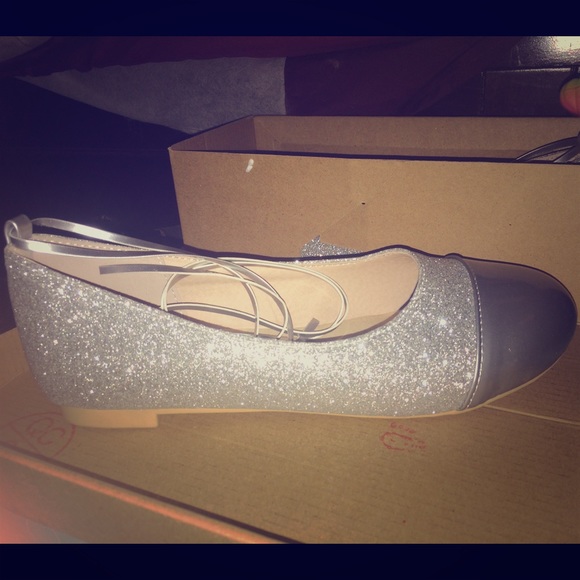 Silver Lace up Ballet Flats