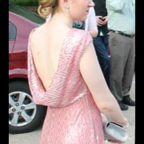 Pink, sparkled prom dress with scoop back