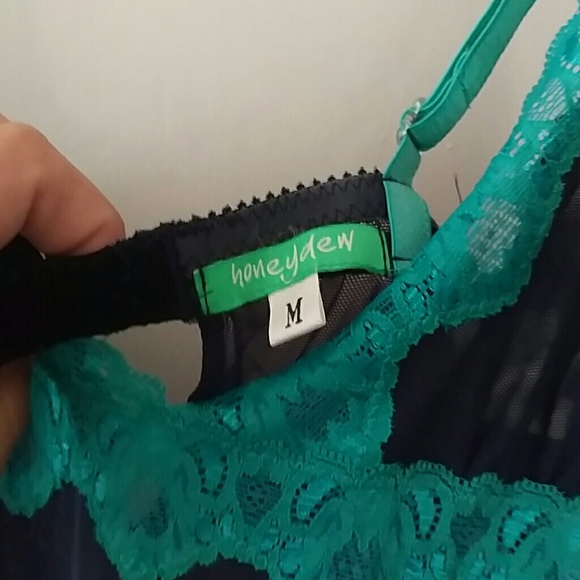 Honeydew Intimates nighty in navy w turquoise lace - Picture 3 of 4