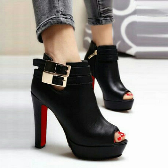 Peep-Toe Buckled Stiletto