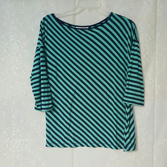 Teal and Navy Blue Striped Blouse
