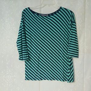 Teal and Navy Blue Striped Blouse