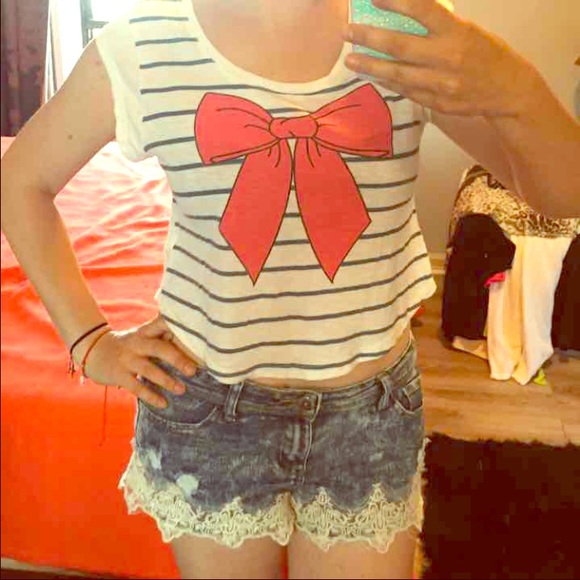 Forever 21 Striped Sailor Crop Tee Sz M
