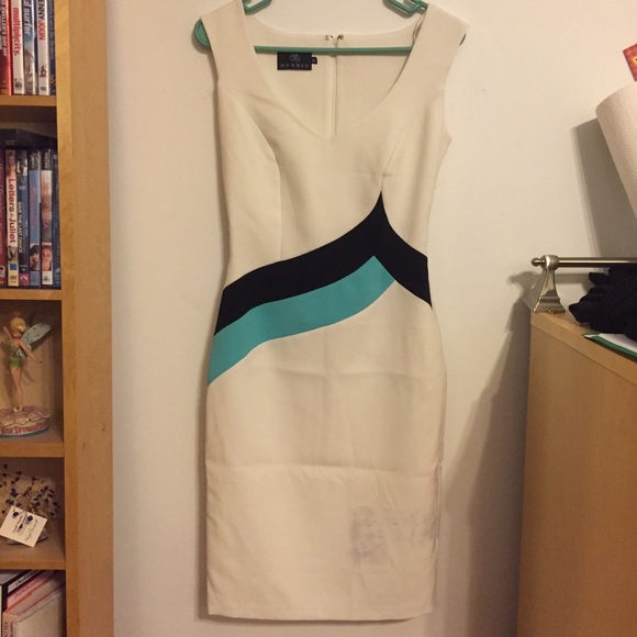 White, blue, and green classy dress from Europe