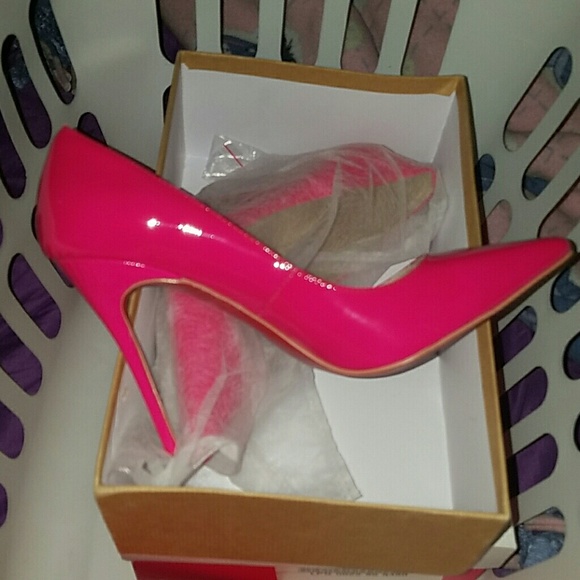 Hot pink patent leather heels