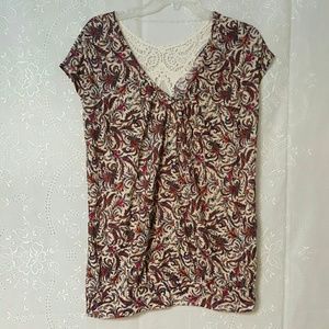 Blouse with Print and Crochet Back