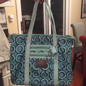 Coach poppy tote in light blue/ turquoise.