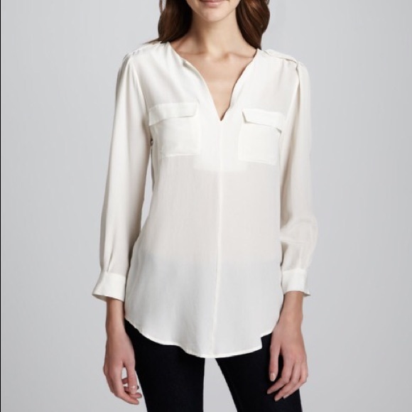 JOIE WOMEN'S WHITE MARLO SILK DOUBLE POCKET TOP