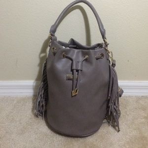 BCBG Paris Taupe Fringe Bucket Bag